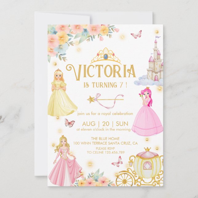Elegant prinsess födelsedagsinbjudan inbjudningar (Framsida)