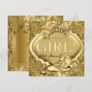 Elegant prinsessa baby shower baby flicka guld gyl inbjudningar