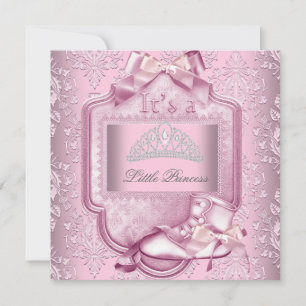Elegant prinsessa baby shower flicka rosa damastsk inbjudningar
