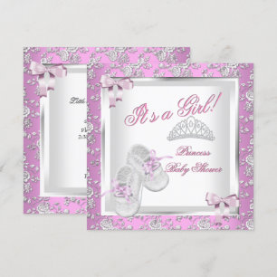 Elegant prinsessa baby shower flicka rosa ros inbjudningar
