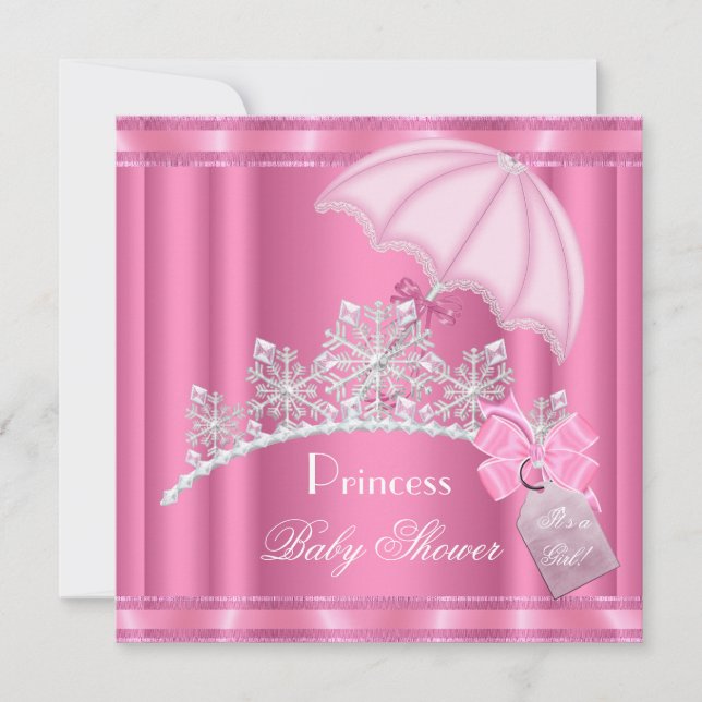 Elegant prinsessa baby shower flicka rosa tiara inbjudningar (Framsida)