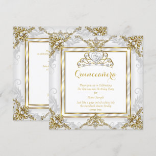 Elegant prinsessa Quinceanera guld vit pärlan Inbjudningar