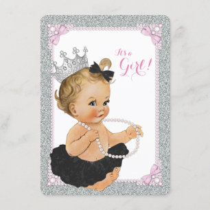 Elegant prinsessa svart tutu pärlor baby shower inbjudningar