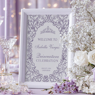 Elegant prinsessa tiara blomster Quinceanera välko Poster