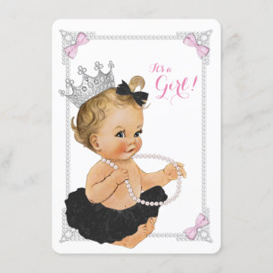 Elegant prinsessballerina tutu pärlor baby shower inbjudningar