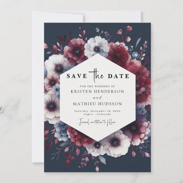 Elegant Printable Burgundy Bröllop Spara Datumet (Framsida)