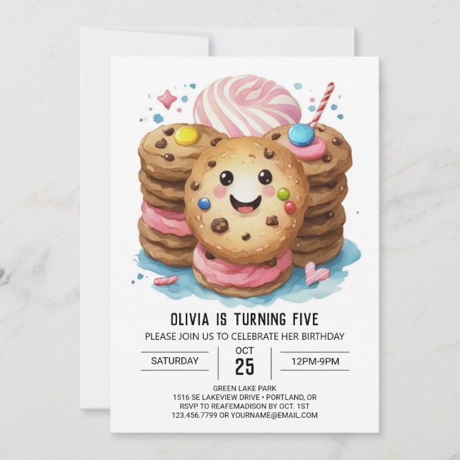Elegant Printable Girly Cookies Birthday Inbjudningar (Framsida)
