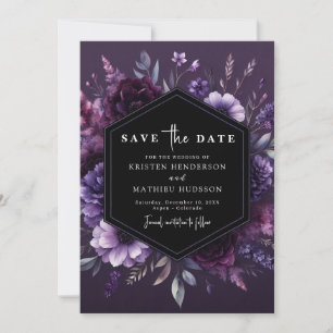 Elegant Printable Lila Blommigt Bröllop Spara Datumet