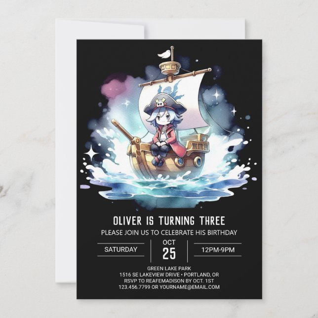 Elegant Printable Pirat Birthday Inbjudningar (Framsida)