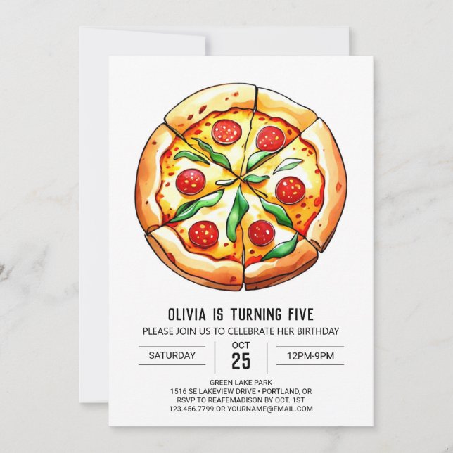 Elegant Printable Pizza Birthday Inbjudningar (Framsida)