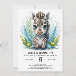 Elegant Printable Safari Zebra Boy Birthday Inbjudningar