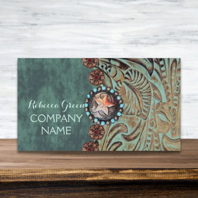 elegant Proal western land, verktygsläder Visitkort (elegant teal western country tooled leather business card)