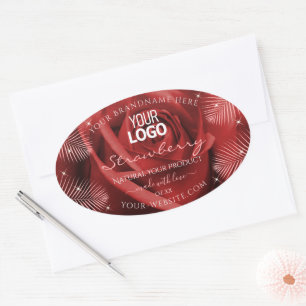 Elegant Produktetiketter Röd ros Handflatan Löv Lo Ovalt Klistermärke