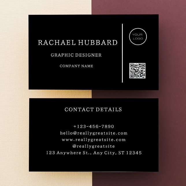 Elegant Professionell Black, Anpassningsbar Qr-Log Visitkort (Skapare uppladdad)