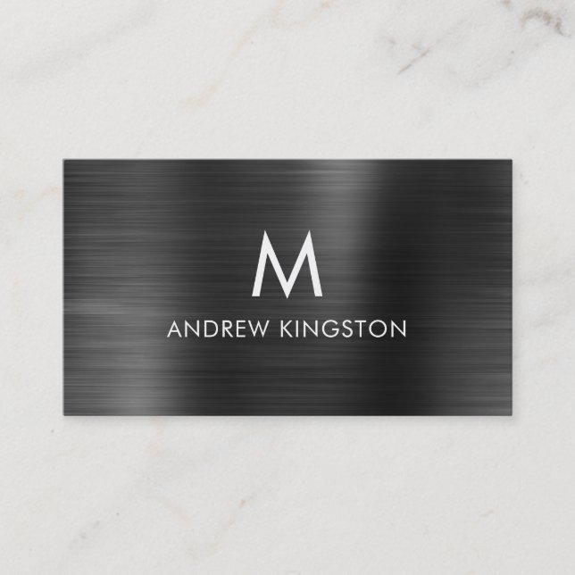 Elegant Professionell Black Grått Brushed Steel Visitkort (Framsida)