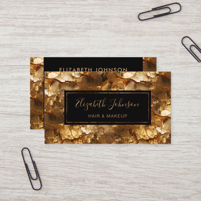 Elegant Professionell Black Guld Glitter Foil Glam Visitkort (Fram/Back In Situ)