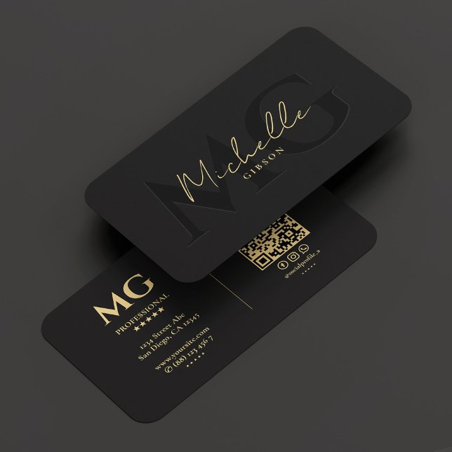 Elegant Professionell Black Modern Monogram Visitkort (Elegant Modern Professional Black Gold Monogram Business Card
)
