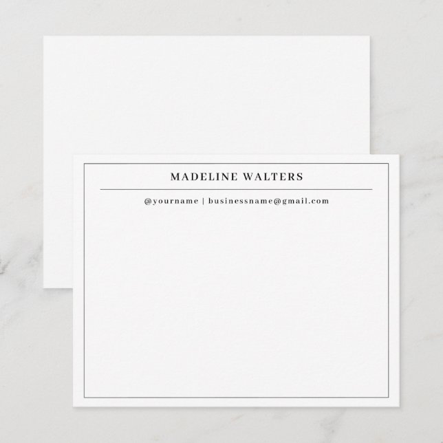 Elegant Professionell Black White Monogram Gräns Anteckningskort (Fram/baksida)