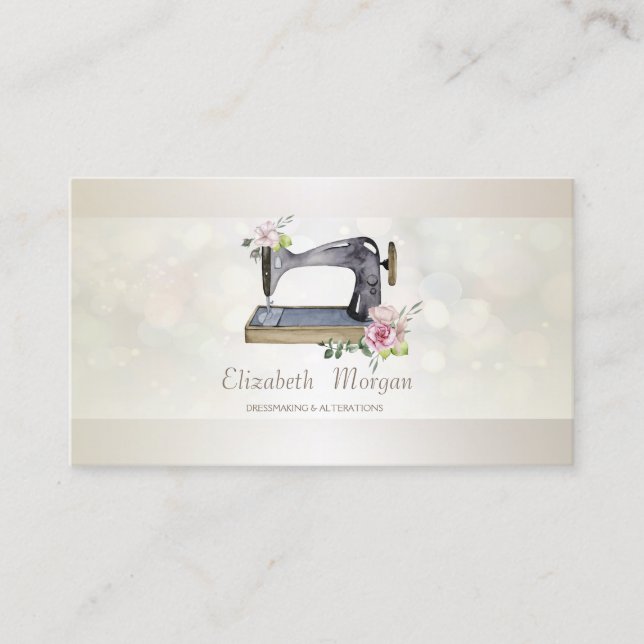 Elegant Professionell Blommigt Bokeh Sewing Maskin Visitkort (Framsida)