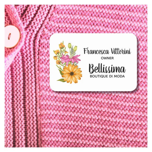 Elegant Professionell Blommigt  Rosa Gult  Namnbricka (Skapare uppladdad)