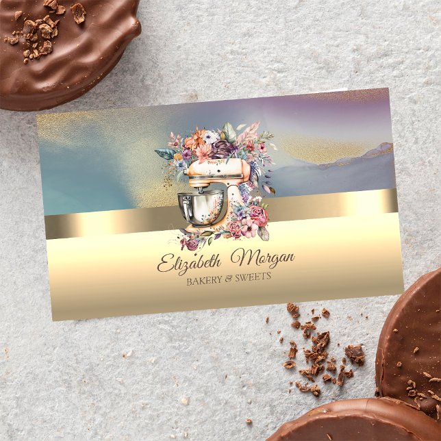 Elegant professionell blomstermixerbakery guld visitkort (Skapare uppladdad)