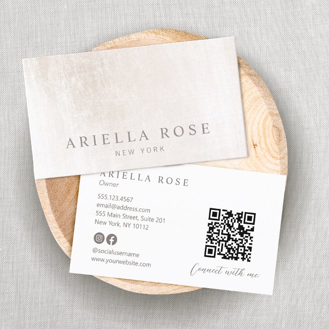 Elegant Professionell Brushed White Marble QR Visitkort (Skapare uppladdad)