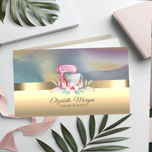 Elegant Professionell Cake Mixer Flower Bakery Gul Visitkort (Skapare uppladdad)