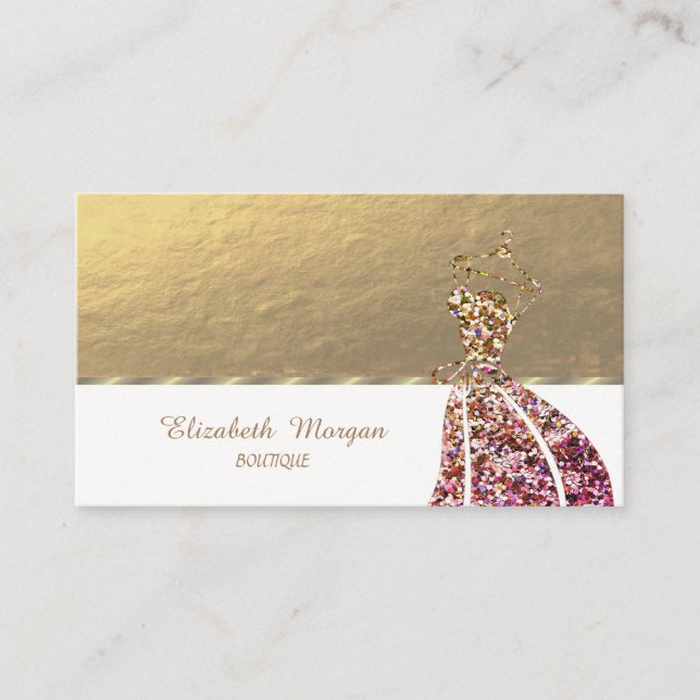 Elegant professionell, chic glitterklänning visitkort (Framsida)