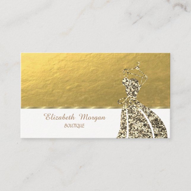Elegant professionell, chic guld glitterklänning visitkort (Framsida)