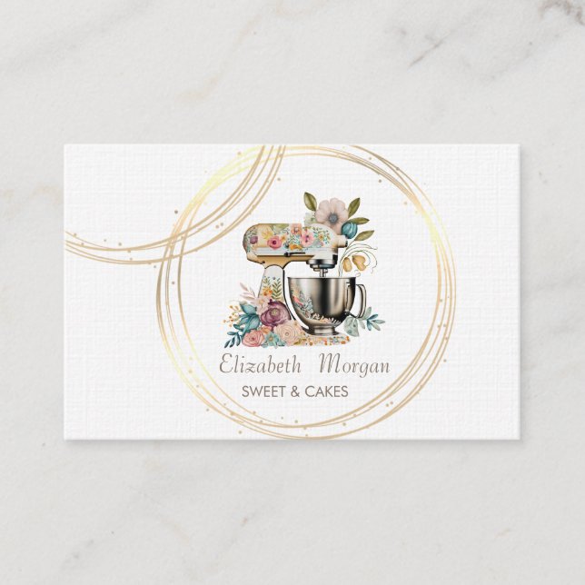 Elegant Professionell Cirklar Blommig Cake Mixer Visitkort (Framsida)