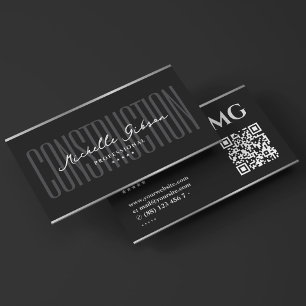 Elegant Professionell Construction Black Silver Visitkort