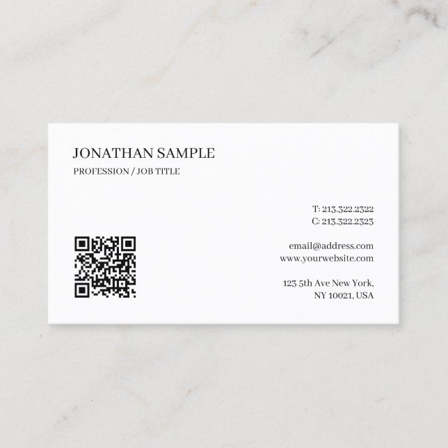 Elegant Professionell Enkel Anpassad Text QR-kod Visitkort (Framsida)
