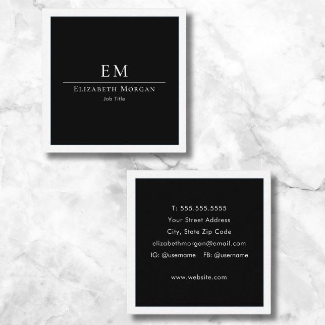 Elegant Professionell Enkel Monogram Minimalistisk Fyrkantigt Visitkort (Skapare uppladdad)