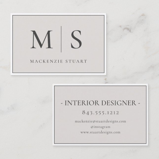 Elegant Professionell Enkel Monogram Minimalistisk Visitkort (Fram/baksida)