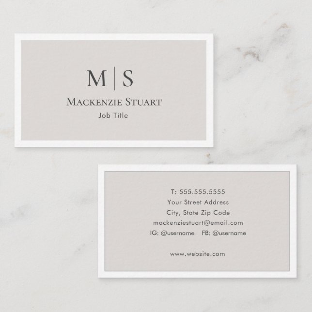 Elegant Professionell Enkel Monogram Minimalistisk Visitkort (Fram/baksida)
