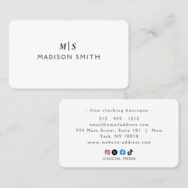 Elegant Professionell Enkel Monogram Minimalistisk Visitkort (Fram/baksida)