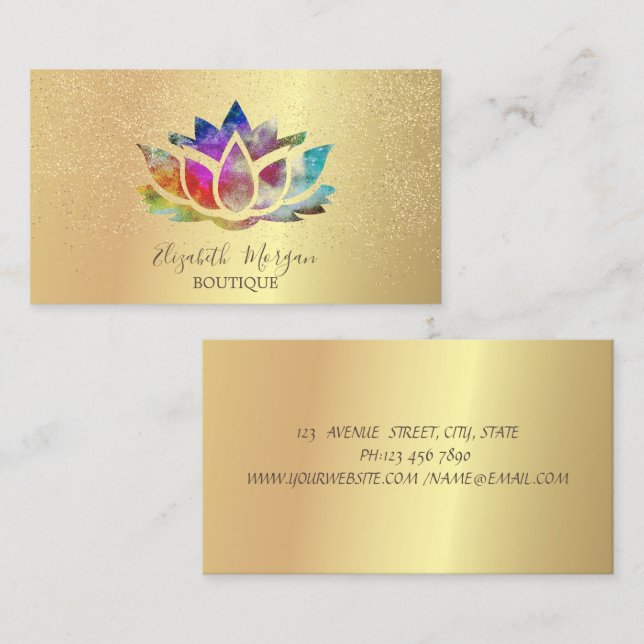 Elegant Professionell Färgrik Lotus Guld Konfetti Visitkort (Fram/baksida)