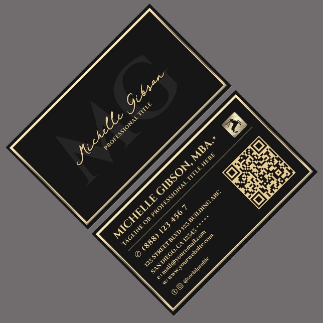 Elegant Professionell Faux Guld Ram Black Modern Visitkort (Elegant Professional Faux Gold Frame Black Modern Business Card
)