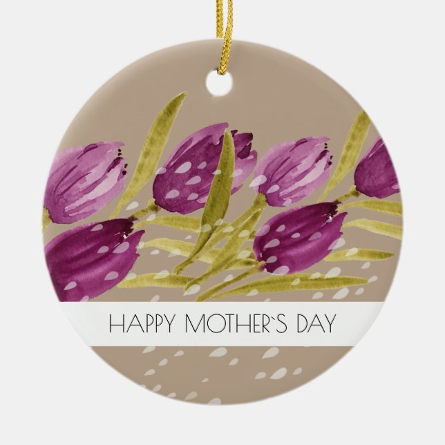 Elegant Professionell för vattenfärg Tulip Flowers Julgransprydnad Keramik (Framsidan)