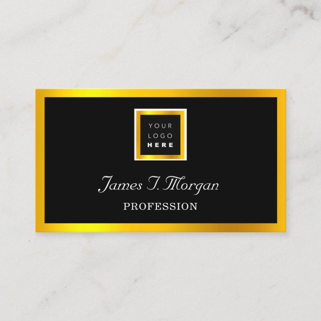 Elegant Professionell Framad Logotyp Svart VIP Gul Visitkort (Framsida)