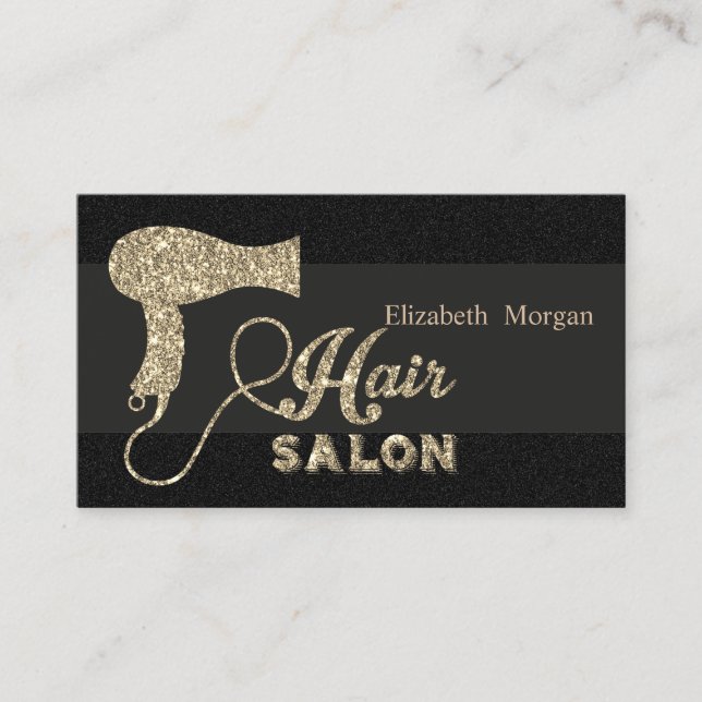 Elegant professionell glitter hårtork visitkort (Framsida)