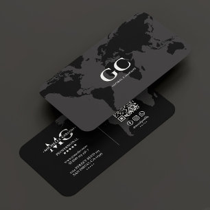 Elegant Professionell Global World Map Black Grått Visitkort