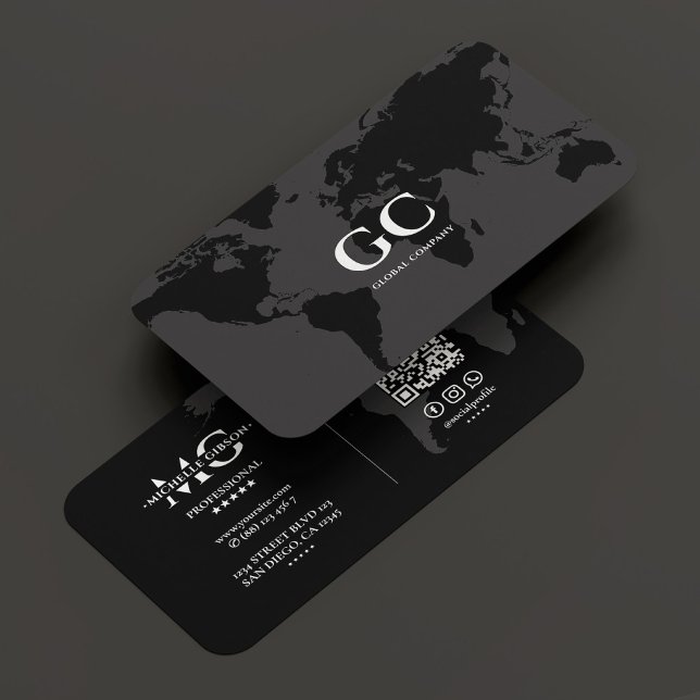 Elegant Professionell Global World Map Black Grått Visitkort (Elegant Professional Global World Map Black Grey Business Card
)