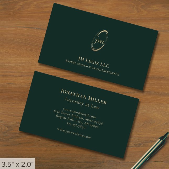 Elegant Professionell Grönt Guld Lawyer Visitkort (Skapare uppladdad)