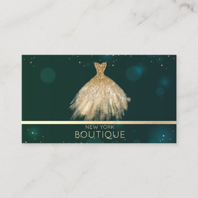 Elegant Professionell Guld Glitter Klänning Butik Visitkort (Framsida)