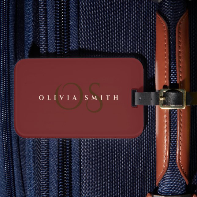 Elegant Professionell Guld och burgundi Monogram Bagagebricka (Framsida Insitu 4)
