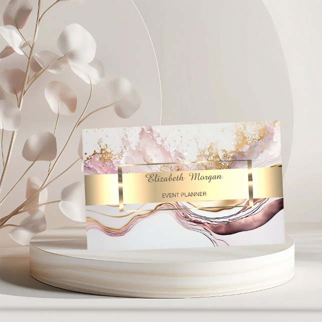Elegant Professionell Guld Rand Rosa Marble Visitkort (Skapare uppladdad)