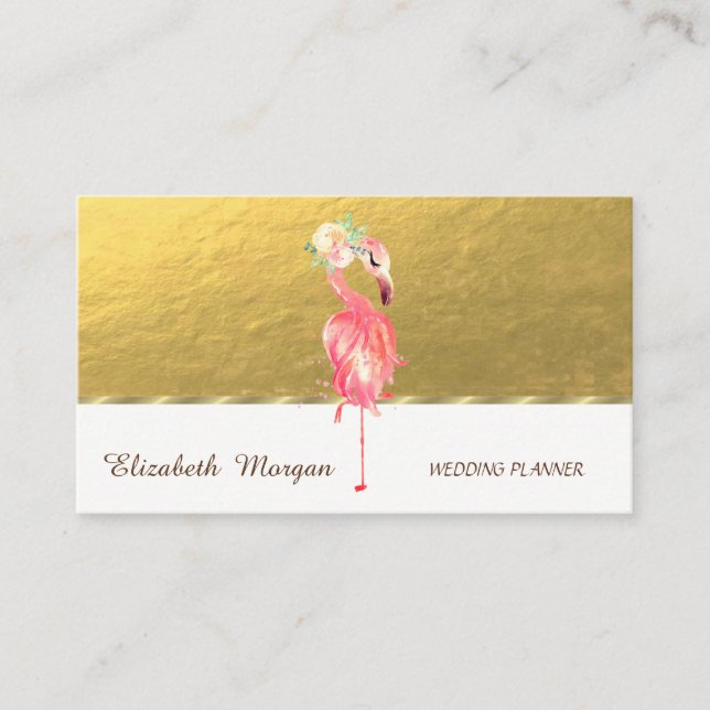 Elegant professionell, guld, rosa flamingoblomma visitkort (Framsida)