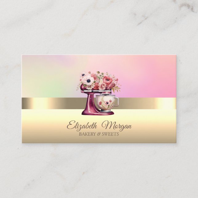 Elegant professionell kakmixer röd blomma bageri visitkort (Framsida)