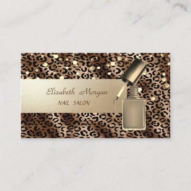 Elegant Professionell, Konfetti, Nagellack, Leopar Visitkort (Framsida)